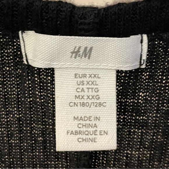 H&M Black Ribbed Midi Dress w Cream & Black Scalloped Crotchet Trim - Picture 8 of 16